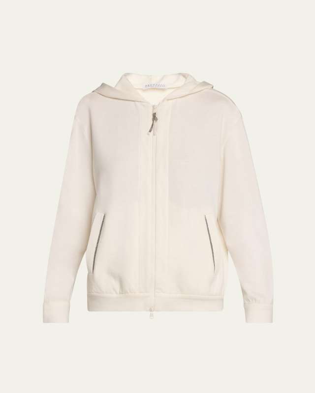 Hooded Monili-Trim Spa Cotton Silk Felpa Jacket